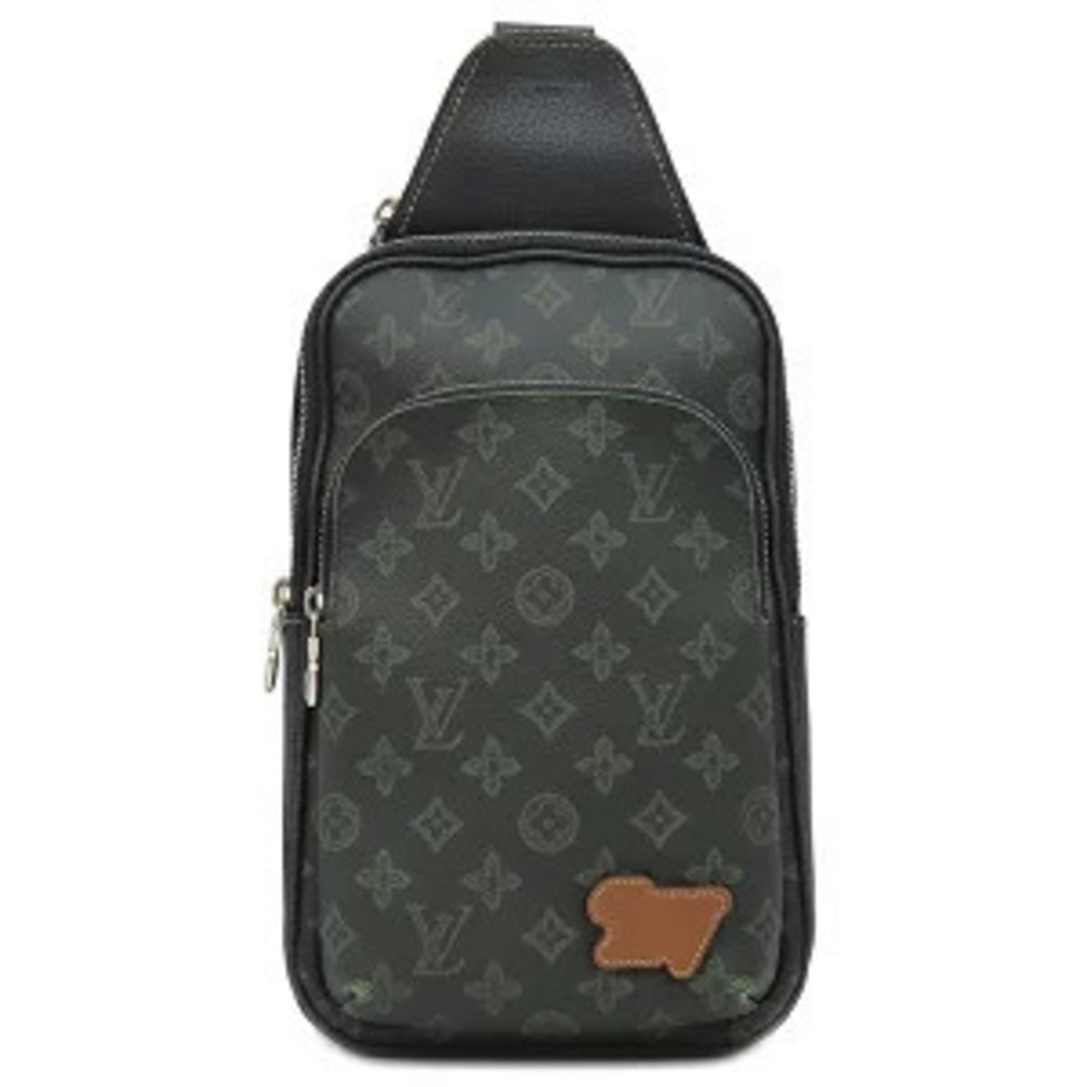 Louis Vuitton Avenue Sling Bag Leather Monogram Black x Green Navy Blue